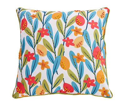Illustrative Floral Embroidered Outdoor Throw Pillow