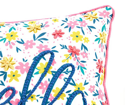 "Hello Summer" Flower Embroidered Outdoor Throw Pillow