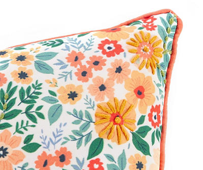 "Sunshine" Floral Embroidered Outdoor Lumbar Throw Pillow
