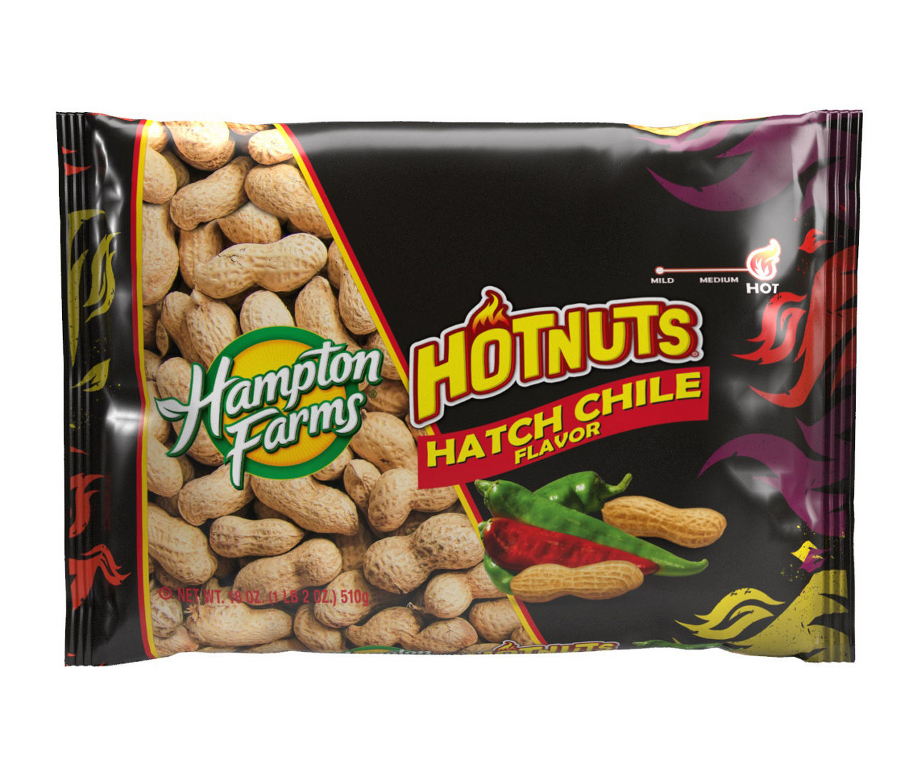 Hampton Farms Hot Nuts Hatch Chili Flavor InShell Peanuts, 18 Oz