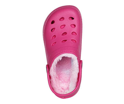 Kids S Bright Pink Faux Fur-Lined Clog