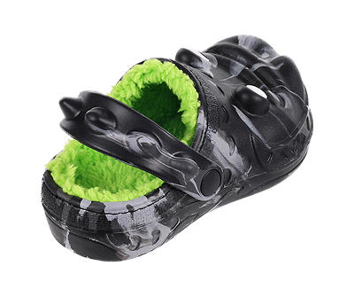 Toddler S Black & Neon Swirl 3-D Gator Faux Fur-Lined Clog