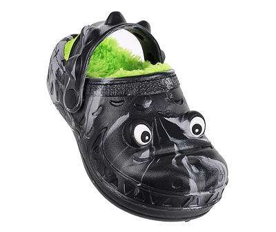 Toddler L Black & Neon Swirl 3-D Gator Faux Fur-Lined Clog