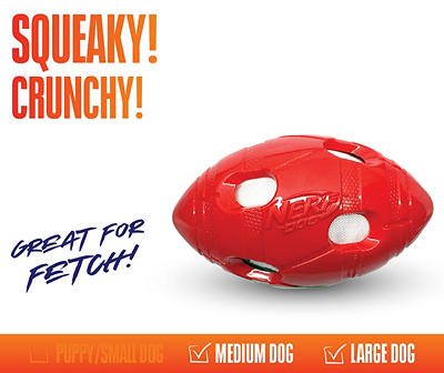 Red Squeak & Crunch Football Dog Toy