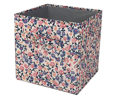 11" Blue, Pink & White Floral Fabric Bin