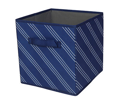 11" Blue & White Diagonal Stripe Fabric Bin