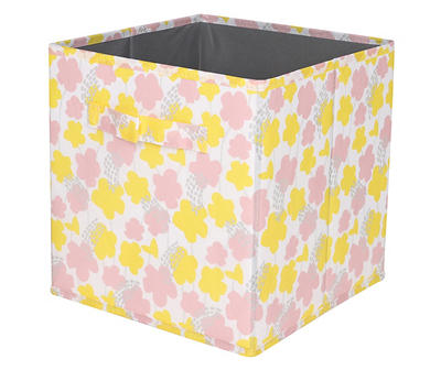 11" Pink & Yellow Floral Fabric Bin
