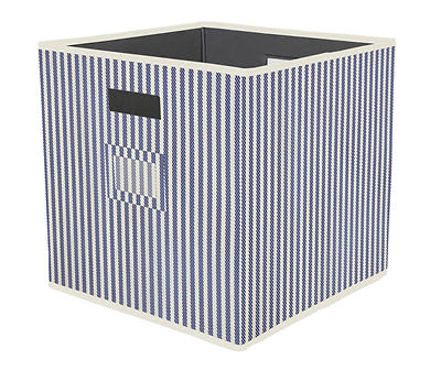 13" Blue & White Ticking Stripe Fabric Bin