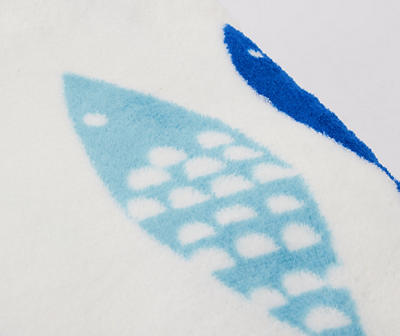 Tropicoastal White & Blue Fish Fleece Throw, (50" x 60")