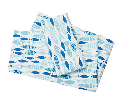 Tropicoastal Blue & Aqua Fish Queen 4-Piece Sheet Set