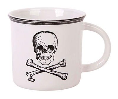 White & Black Skull & Crossbones Camper Mug, 16 oz.