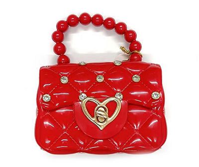Red Rhinestone-Accent Quilted Jelly Heart Handbag