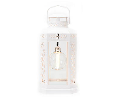 15.5" White Leaf Cut-Out LED Edison Lantern