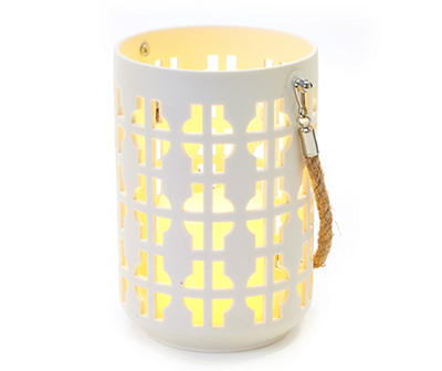 White Cut-Out LED Candle Lantern