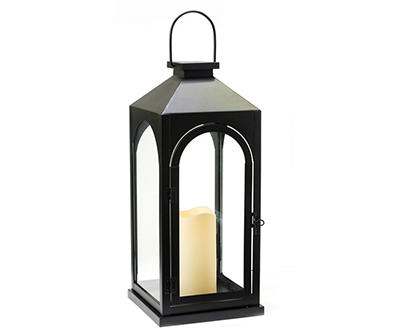 Black Antique Metal & Glass LED Candle Lantern