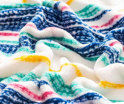 Tropicoastal White & Multi-Color Stripe Fleece Throw, (50" x 60")