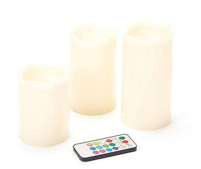 Color-Changing 3-Piece Pillar LED Candle Set with Remote