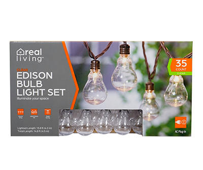 Clear Edison Bulb Light Set with Brown Wire, 35-Lights