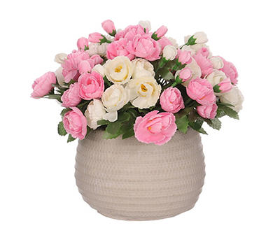 Artificial Roses in Textured Cement Planter