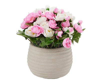 Artificial Roses in Textured Cement Planter
