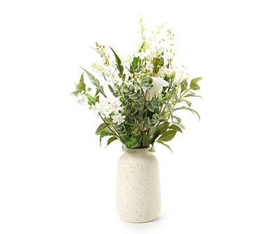 Artificial Flowers in Speckled Ceramic Vase