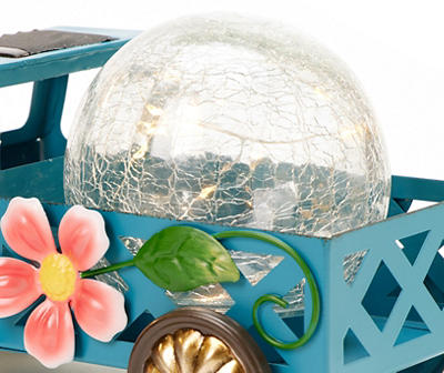 5.6" Blue Metal Truck & Crackle Ball LED Solar Garden Decor