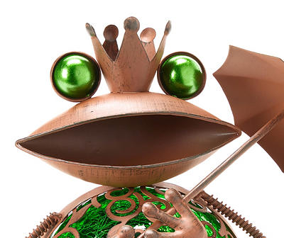 11" Frog Holding Umbrella LED Solar Crackle Ball Garden Decor