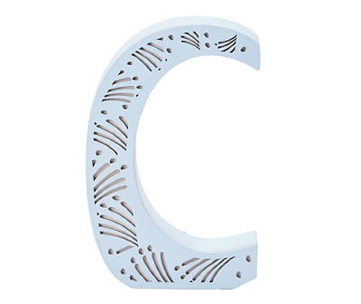 "C" Monogram Blue Carved Wood Tabletop Decor