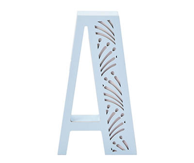 "A" Monogram Blue Carved Wood Tabletop Decor