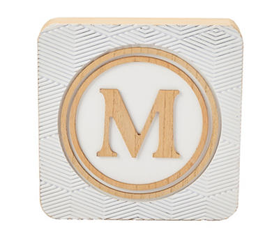 "M" Monogram Embossed Circle & Zigzag Box Plaque