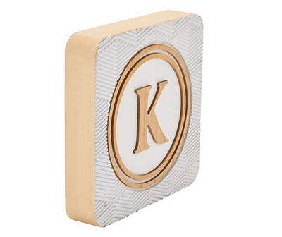 "K" Monogram Embossed Circle & Zigzag Box Plaque