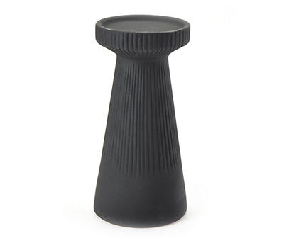 8" Black Carved Line Ceramic Pillar Candle Holder