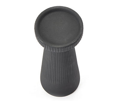 10" Black Carved Line Ceramic Pillar Candle Holder
