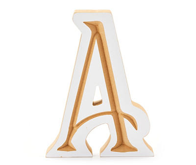 "A" Monogram Carved Wood Tabletop Decor