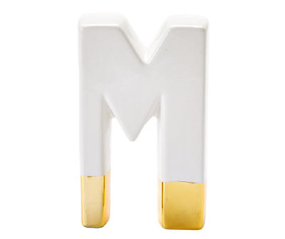 "M" Letter Gold Dip Ceramic Tabletop Decor