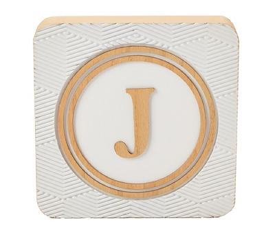 "J" Monogram Embossed Circle & Zigzag Box Plaque