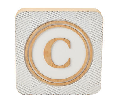 "C" Monogram Embossed Circle & Zigzag Box Plaque