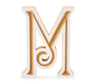 "M" Monogram Carved Wood Tabletop Decor