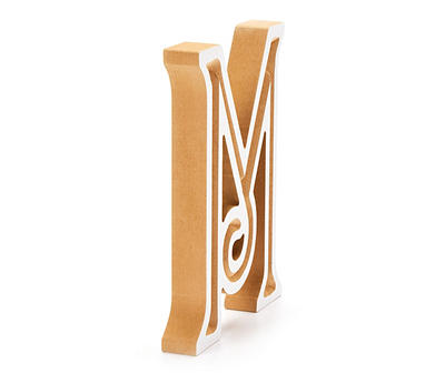 "M" Monogram Carved Wood Tabletop Decor