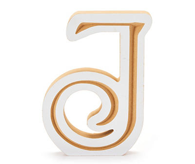 "J" Monogram Carved Wood Tabletop Decor