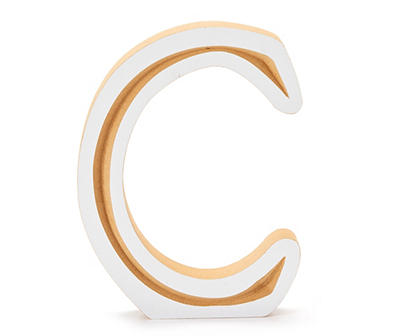 "C" Monogram Carved Wood Tabletop Decor