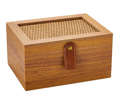 7.8" Wood Woven Storage Box