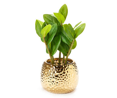 Artificial Plant in Brass Hammered Cement Planter