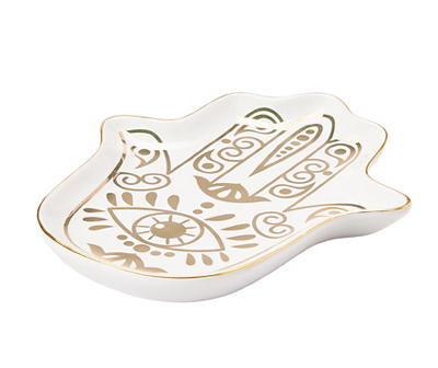 White & Gold Hamsa Ceramic Jewelry Plate