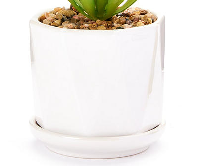 Artificial Succulent in White Ceramic Tray Planter