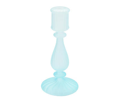 Frosted Blue Glass Taper Candle Holder