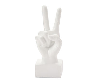 White Peace Sign Hand Resin Tabletop Decor
