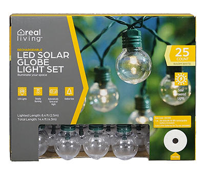 Warm White LED Solar Globe Light Set, 25-Lights