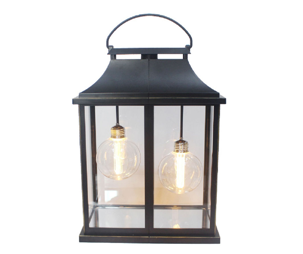 Green Outdoor Hanging Lantern Battery Operated 14 Inch