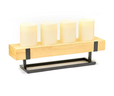Wood & Metal 4-Tier LED Candle Centerpiece